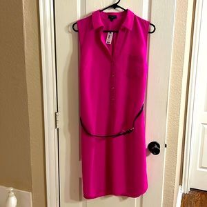 Bright pink sheath dress with black belt. Size Large brand new with tags.
